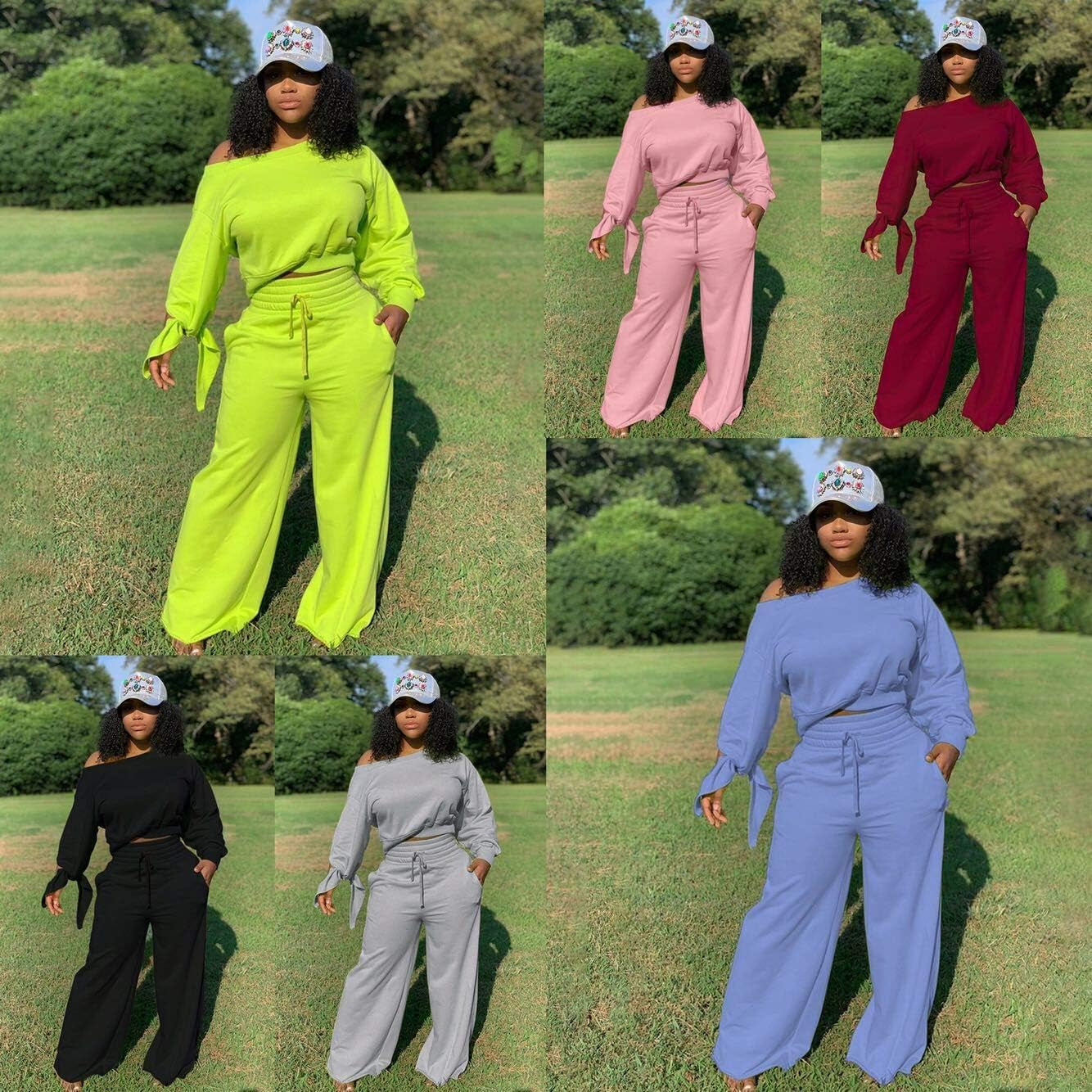 Women'S Solid Sweatsuit Set 2 Piece Long Sleeve Pullover and Drawstring Sweatpants Sport Jumpsuits Outfits Tracksuit Sets