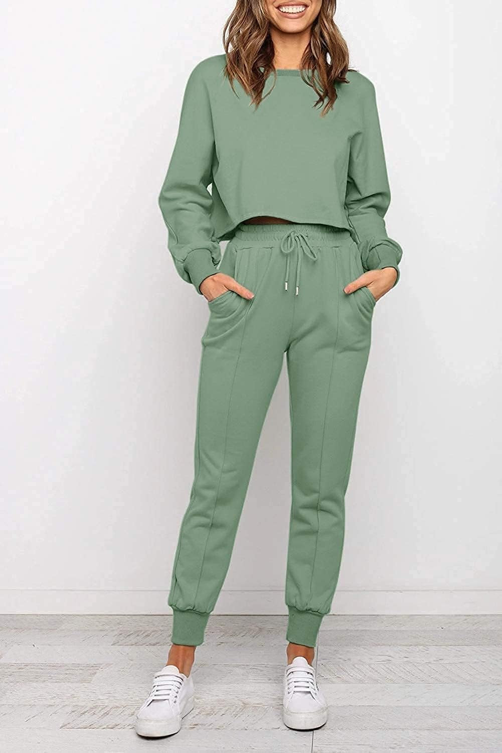 Women'S Casual 2 Piece Outfits Long Sleeve Tops & Sweat Pants Pajamas Loungewear Set